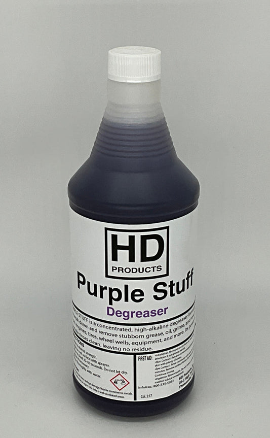 32oz Bottle of HD Products Purple Stuff Degreaser on a gray background