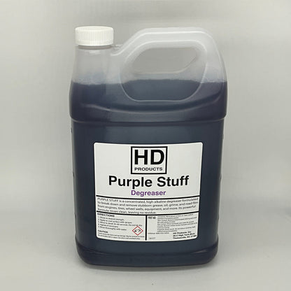 1 gallon Bottle of HD Products Purple Stuff Degreaser on a gray background
