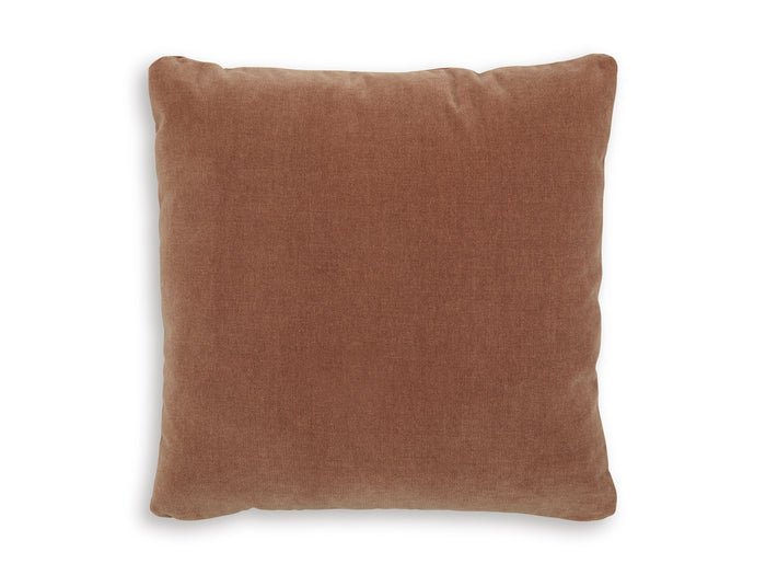 Square throw pillow in sienna brown fabric with a clean, minimal design.