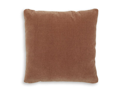 Square throw pillow in sienna brown fabric with a clean, minimal design.