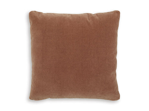 Square throw pillow in sienna brown fabric with a clean, minimal design.