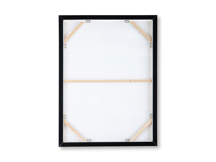 Framed wall art with blank backing and corner mounting hardware
