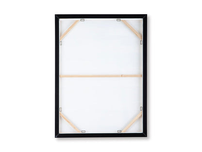 Framed wall art with blank backing and corner mounting hardware