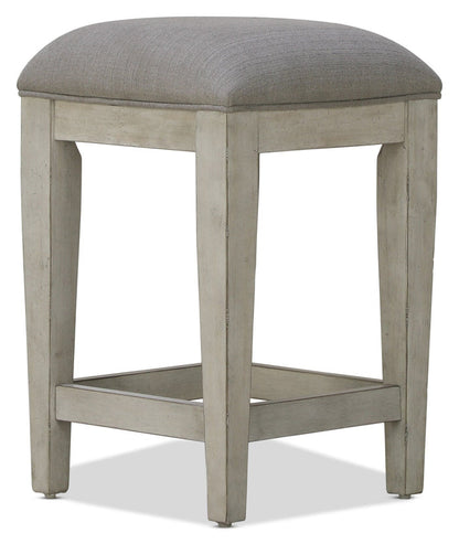 Backless stool in gray with light wood legs and lower footrest