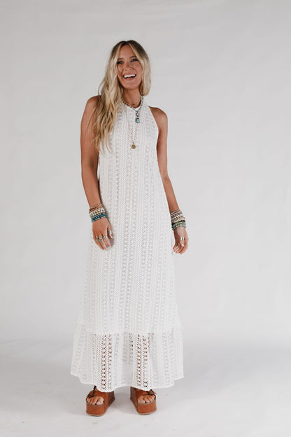 Sunpetal Crochet Maxi Dress - White