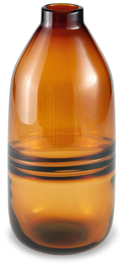 Lemmitt vase, amber glass with smooth rounded body and short neck