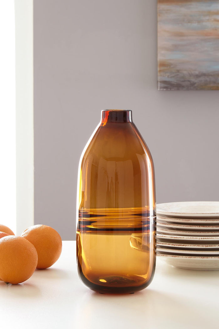 Lemmitt amber glass vase with narrow neck and rounded base