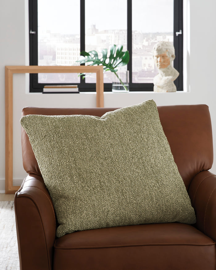 Olive square throw pillow in textured fabric