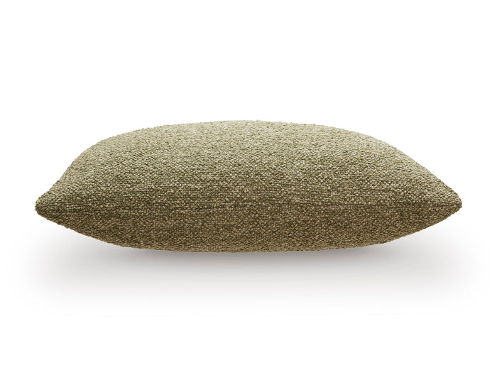 Olive textured throw pillow, rounded oblong shape
