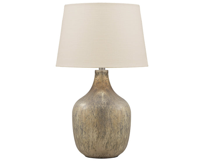 Textured ceramic table lamp with beige fabric shade