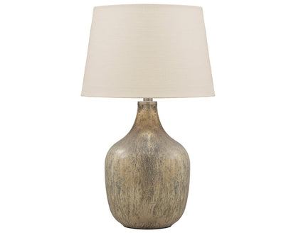 Textured ceramic table lamp with beige fabric shade