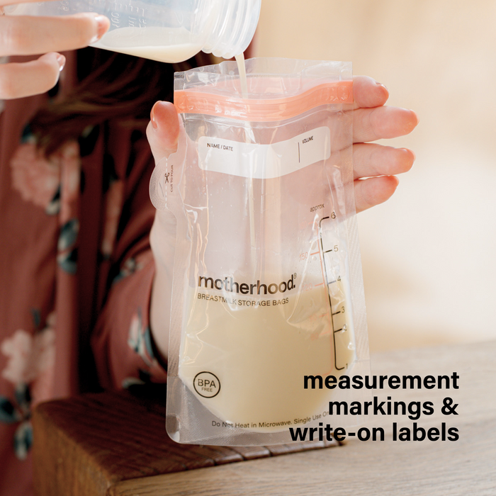 Motherhood Collection Leak-Proof Freezer Bags – Pre-Sterilized, BPA-Free, 3 oz & 6 oz Sizes, Self-Standing & Flat Lay (50 or 100 Count)