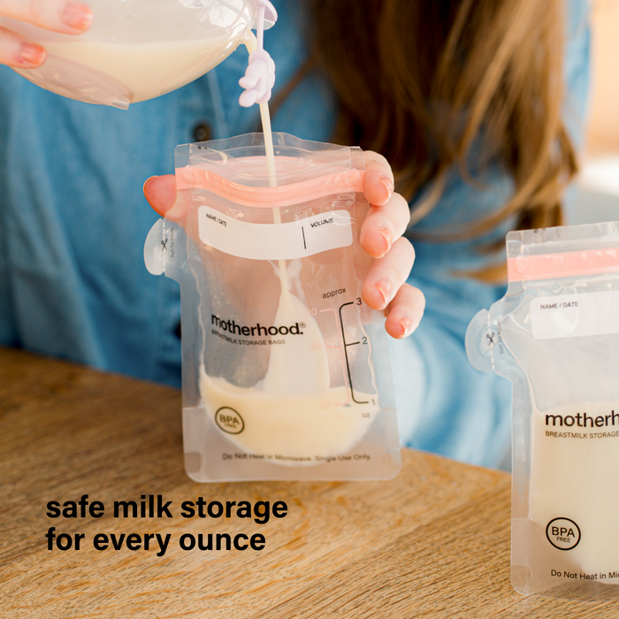 Motherhood Collection Leak-Proof Freezer Bags – Pre-Sterilized, BPA-Free, 3 oz & 6 oz Sizes, Self-Standing & Flat Lay (50 or 100 Count)