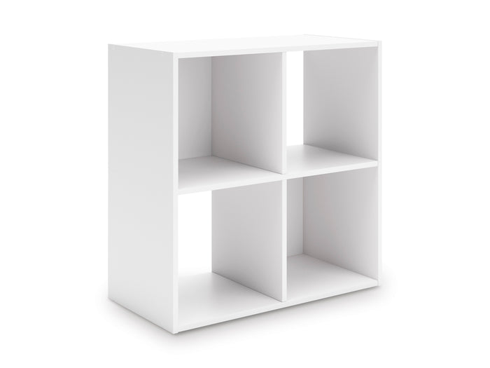 White cube storage organizer with open cubbies and compartment dividers