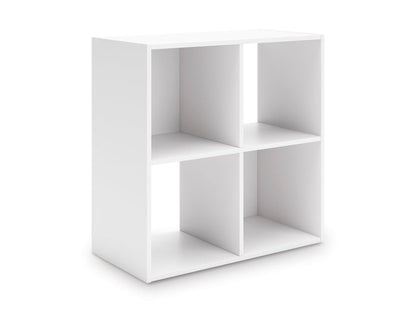 White cube storage organizer with open cubbies and compartment dividers