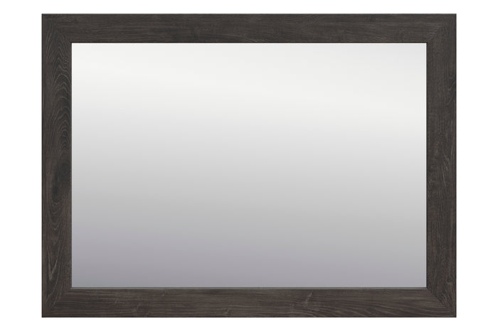 Dark wood-framed rectangle mirror with reflective glass panel