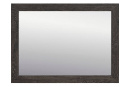 Dark wood-framed rectangle mirror with reflective glass panel