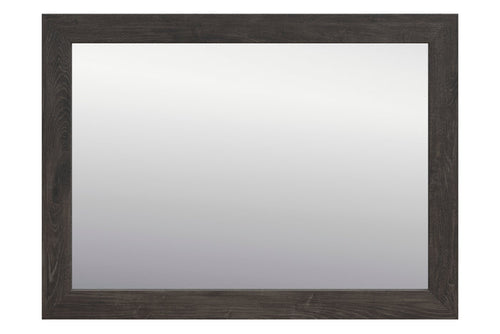 Dark wood-framed rectangle mirror with reflective glass panel