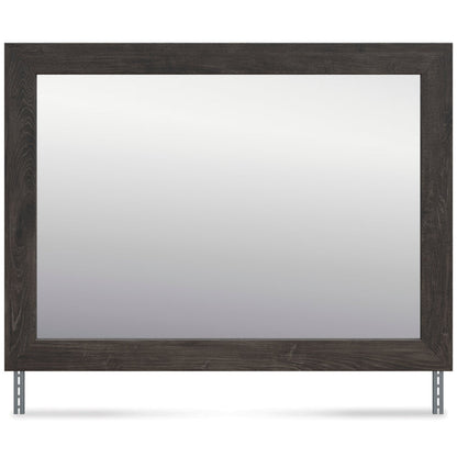 Dark wood-framed rectangle mirror with two bottom support legs