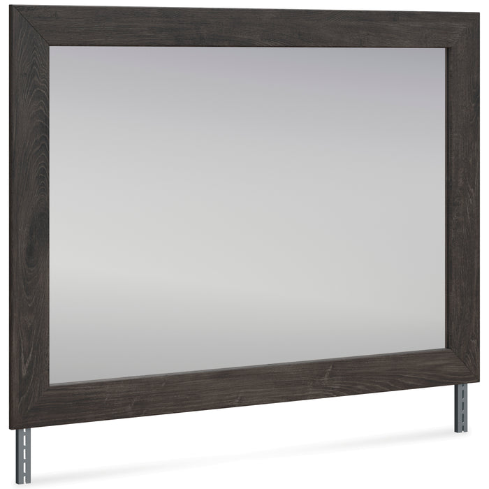 Dark wood-framed rectangle mirror with bottom legs and wide frame