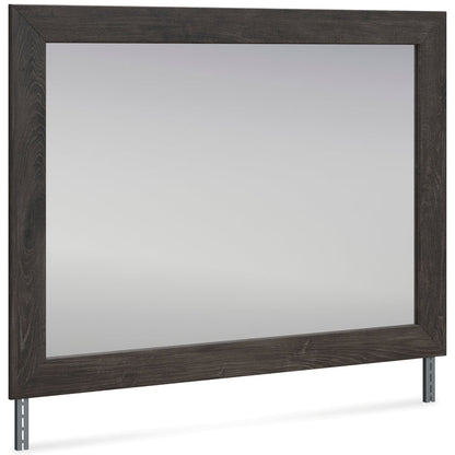 Dark wood-framed rectangle mirror with bottom legs and wide frame