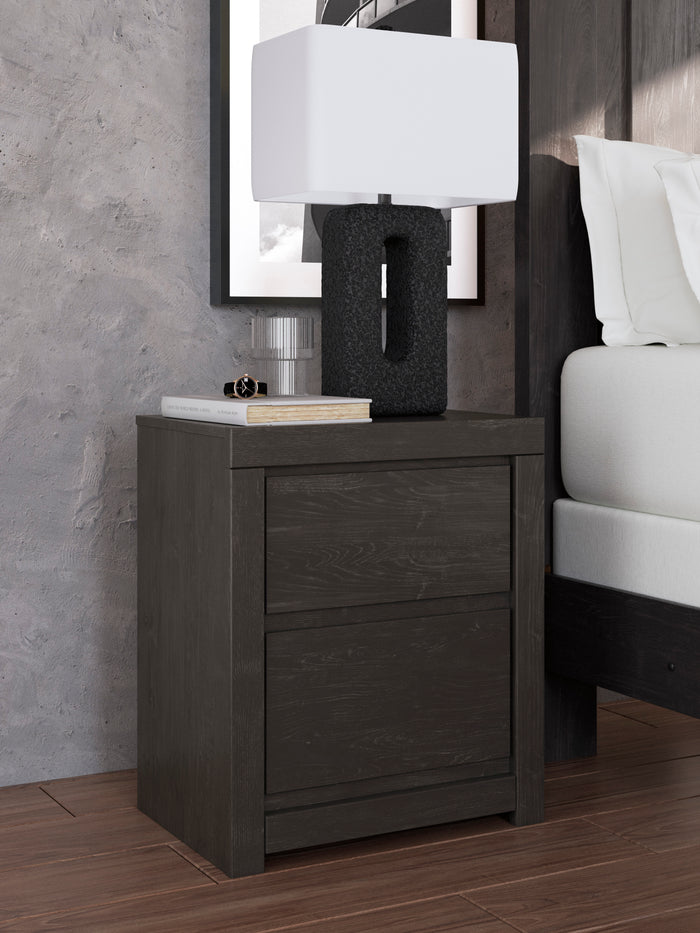 Dark gray nightstand with one drawer and an open storage cubby below