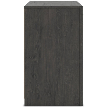Dark gray nightstand cabinet side panel with woodgrain finish
