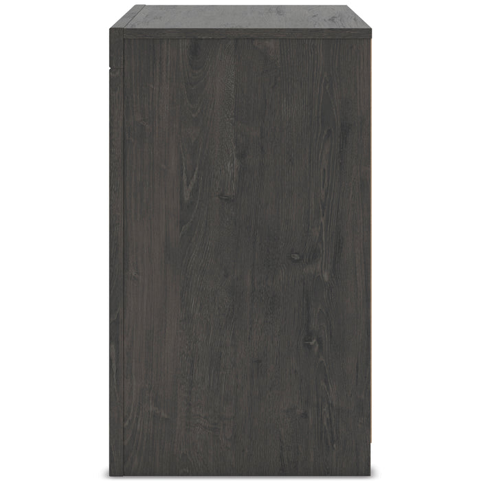 Dark gray nightstand cabinet back panel with woodgrain texture