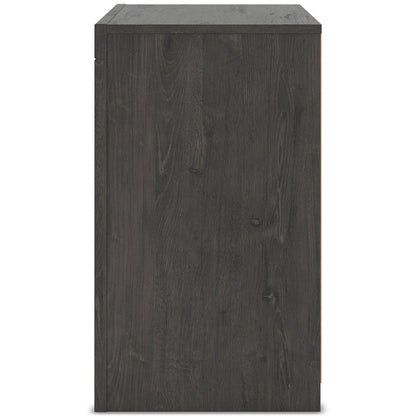 Dark gray nightstand cabinet back panel with woodgrain texture