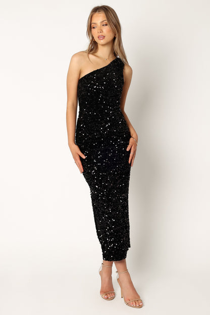 Kiki One Shoulder Midi Dress - Black