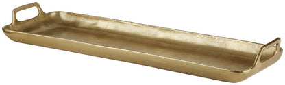 Posy tray with raised sides, metallic gold finish and end handles.