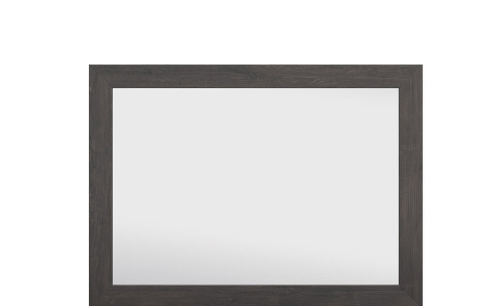 Bedroom mirror with dark gray rectangular frame