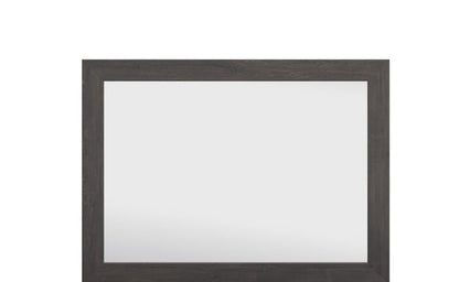 Bedroom mirror with dark gray rectangular frame