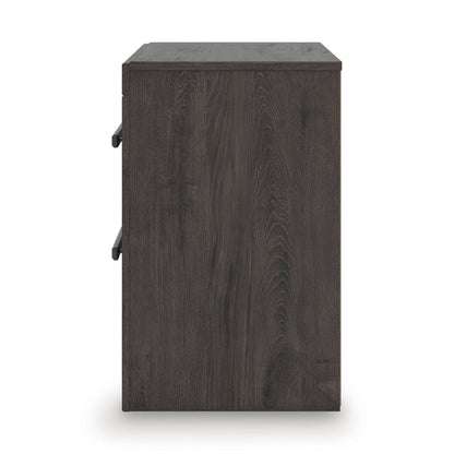 Dark wood nightstand back view with two side handles