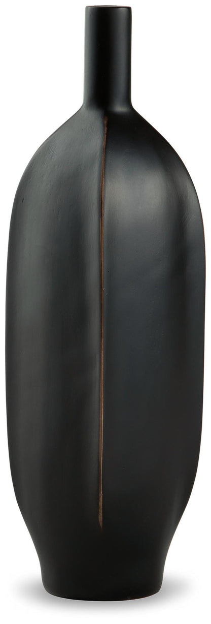 Rhaveney 12-inch black matte vase with tall narrow neck and elongated body