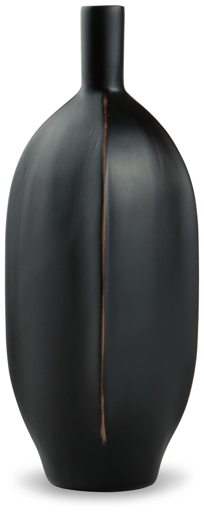 9-inch black matte vase with narrow neck and rounded body