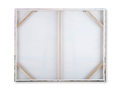 Wall art canvas backing with white panel and wooden stretcher frame, corner hardware