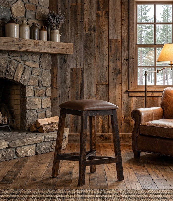 RUSTIC 24" STOOL WITH CUSHION