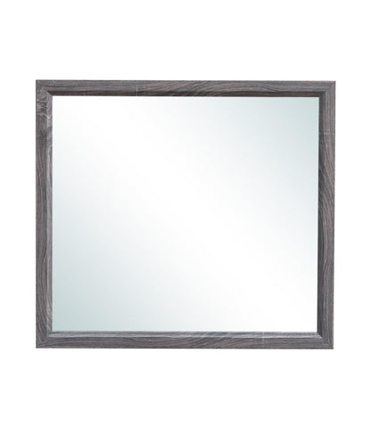 Square wall mirror with gray wood-look frame