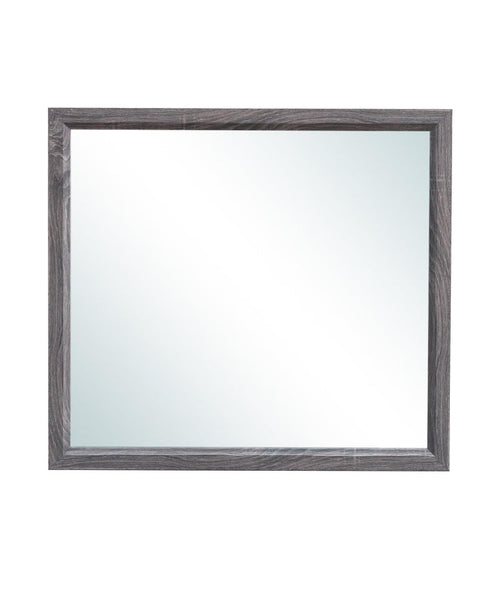 Square wall mirror with gray wood-look frame