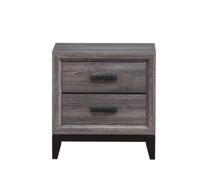 Salem nightstand with two drawers, dark handles, and tapered legs