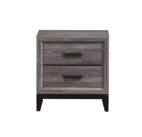 Salem nightstand with two drawers, dark handles, and tapered legs