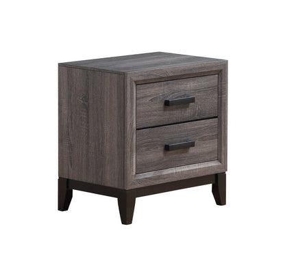 Salem nightstand with two drawers, dark hardware, and short tapered legs