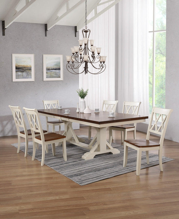 Savannah side chairs with X-back design, light wood finish and wood seat