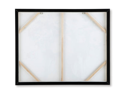 Back of framed wall art with hanging brackets and light backing