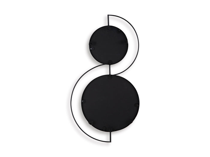 Decorative accent mirror with two stacked circular mirrors and dark frames