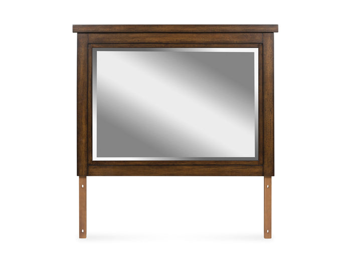 Taffenbrook bedroom mirror with dark brown rectangular wood frame and glass panel