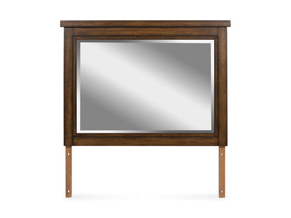 Taffenbrook bedroom mirror with dark brown rectangular wood frame and glass panel