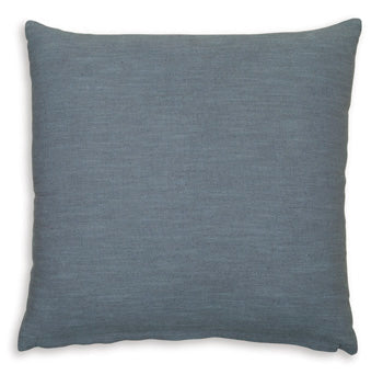 Thaneville square pillow in blue-gray fabric with simple stitched edges