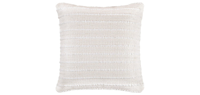 Off-white textured square throw pillow with subtle horizontal stripes